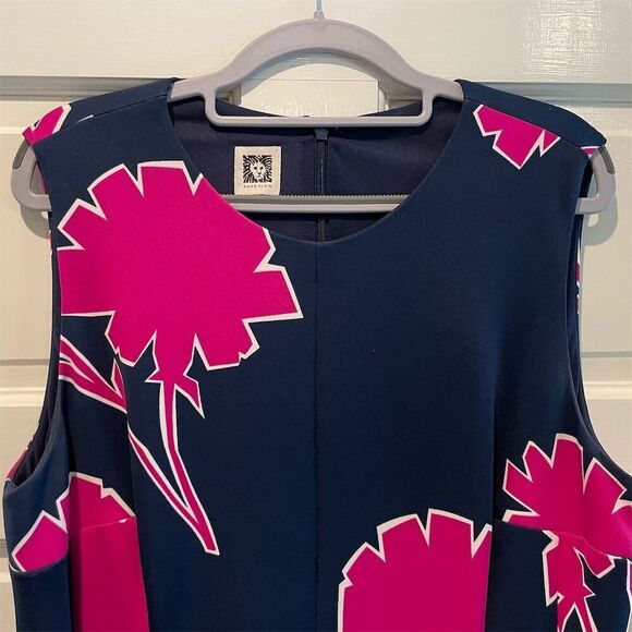 Anne Klein Floral Midi Dress Scuba Navy Pink Fit & Flare Sleeveless Size XL - Picture 3 of 10